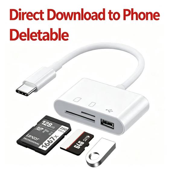 Type-C 轉 USB SD 卡、TF 卡 多功能適配器 OTG 讀卡器，手機、平板和電腦三合一連接
